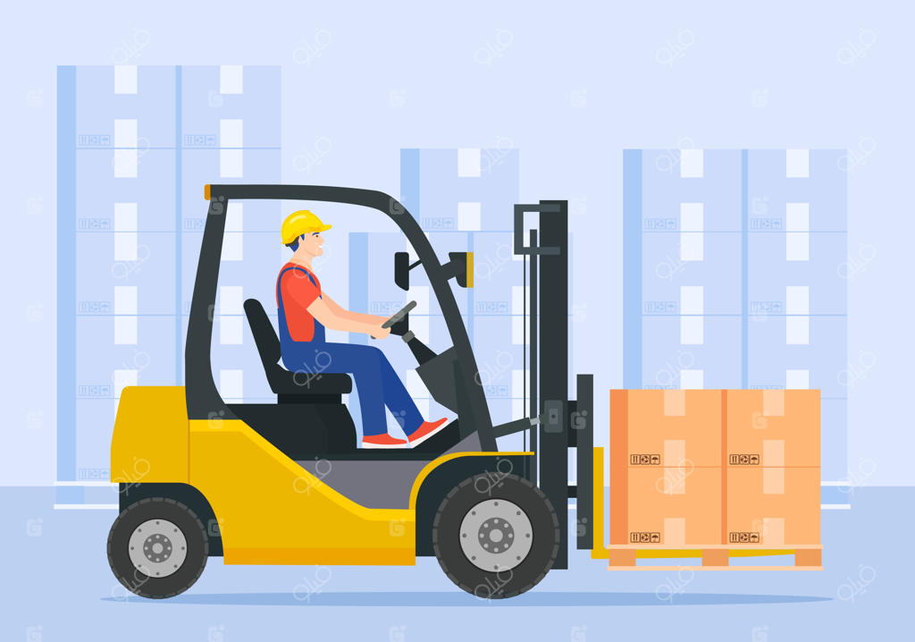 لیفتراک زرد با راننده. بالابر برقی