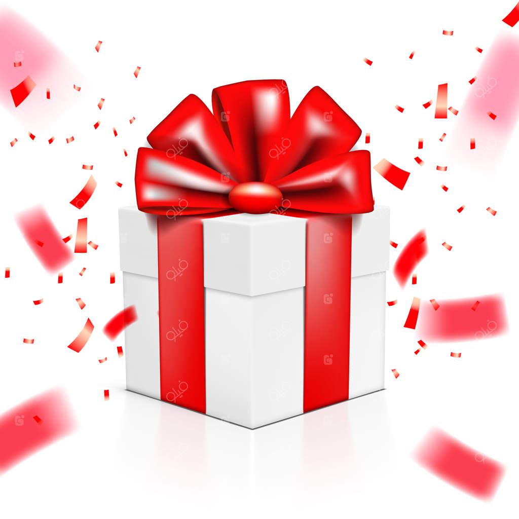 جعبه هدیه قرمز کریسمس یا سال نو با ریزش کاغذ رنگی