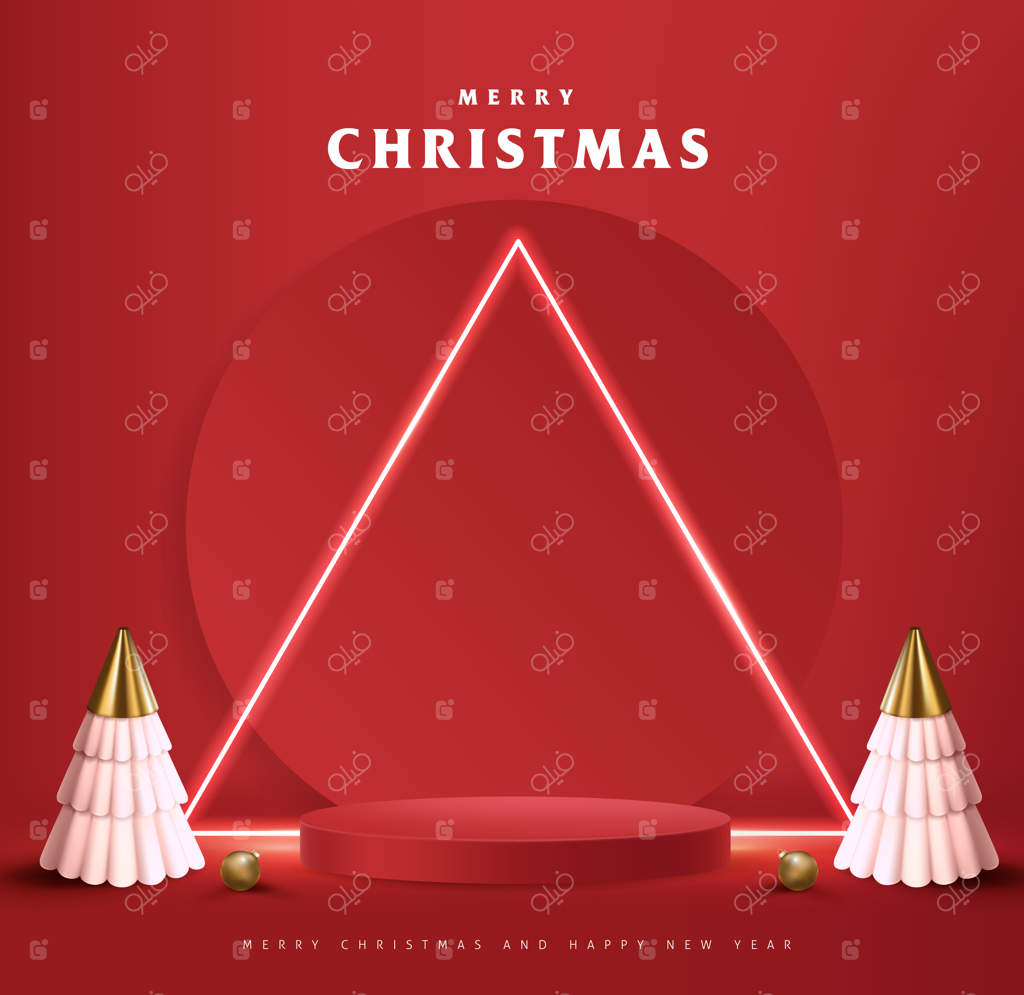 بنر کریسمس مبارک با نمایش محصول به شکل استوانه‌ای