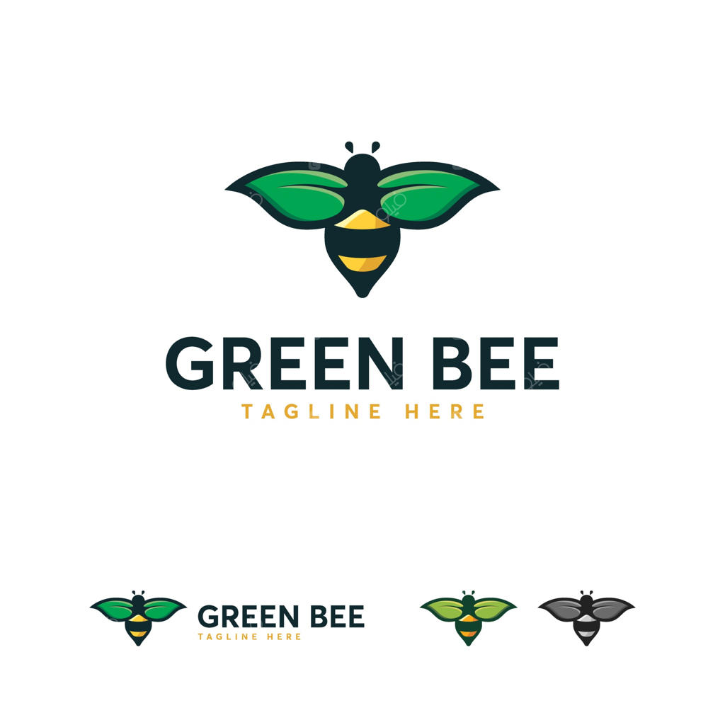 مفاهیم طراحی لوگوی زنبور و زنبور زرد، لوگوی زنبور سبز، قالب لوگوی برگ و زنبور