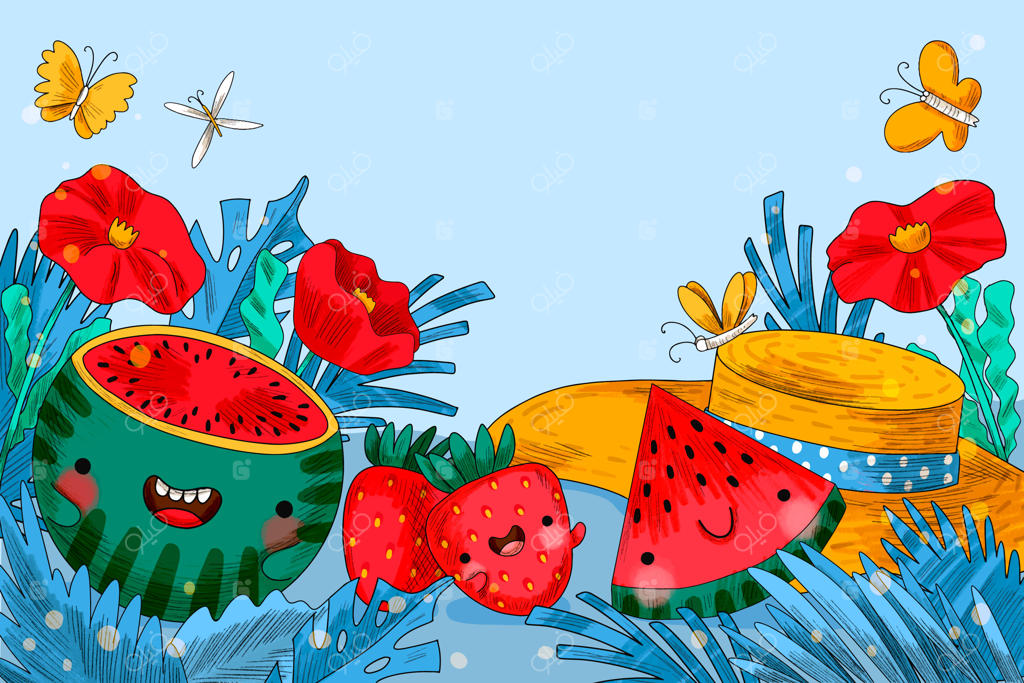 پس‌زمینه تابستانی نقاشی شده با دست