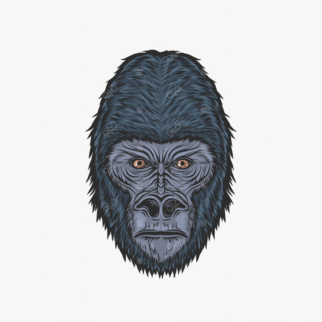 تصویرسازی دستی سر گوریل با سبک وینتیج