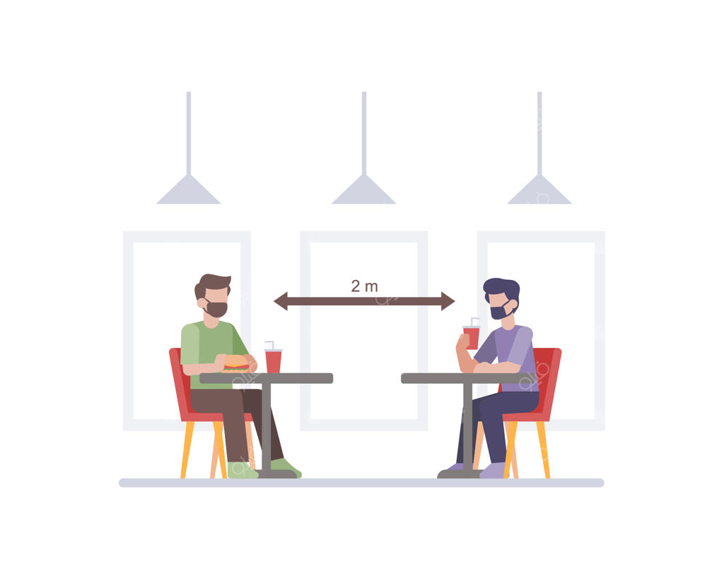 تصویر رعایت پروتکل‌های بهداشتی در رستوران با فاصله‌گذاری اجتماعی بین میز و صندلی مشتریان