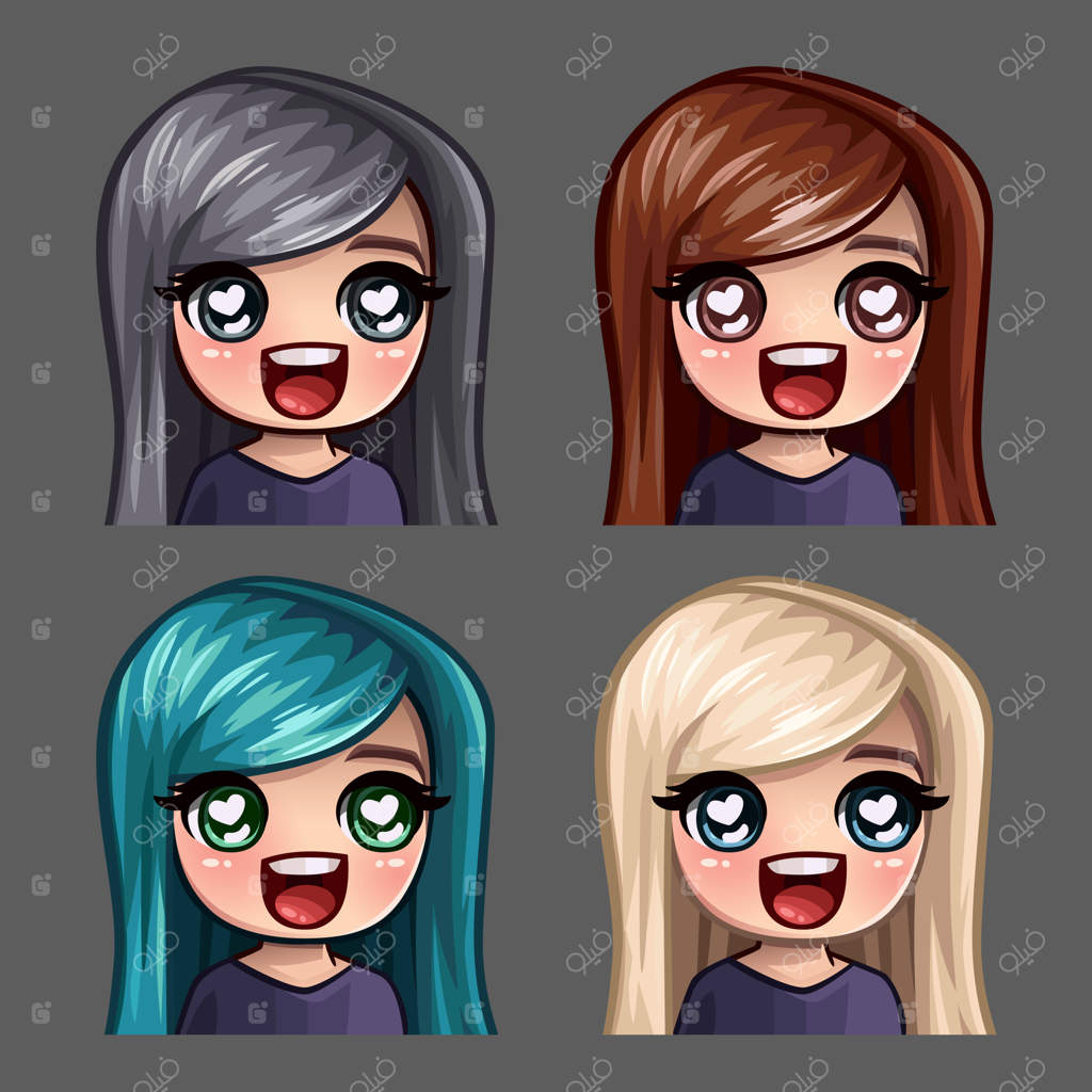 نمادهای احساسی زن شاد با موهای بلند برای شبکه‌های اجتماعی و استیکرها