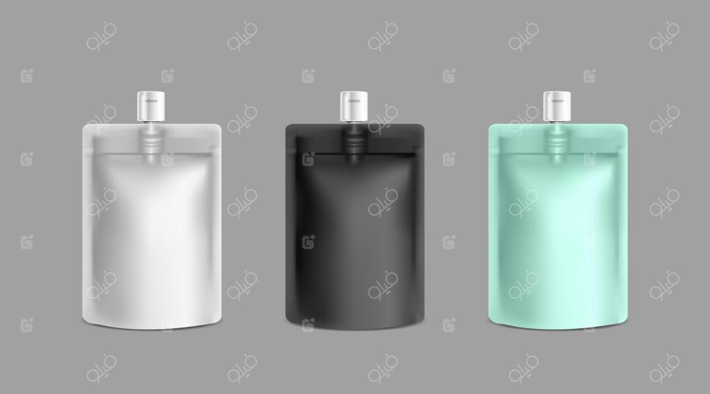 قالب موکاپ پاکت فویلی کاغذ کرافت سفید، مشکی و آبی روشن برای لوگو