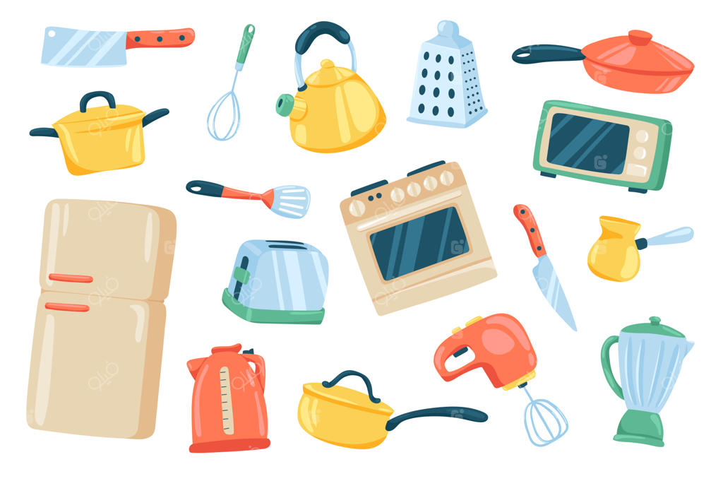مجموعه عناصر بامزه وسایل آشپزخانه