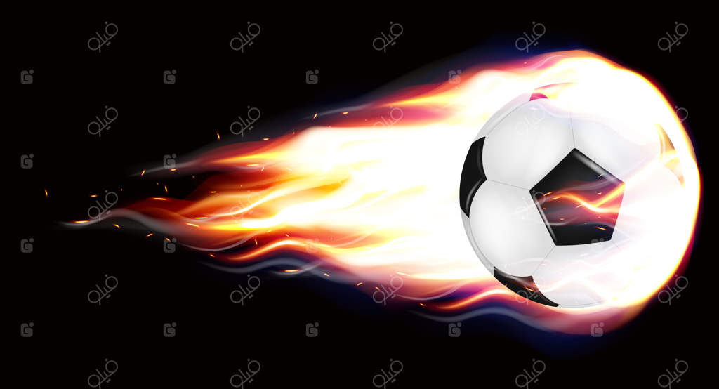 توپ فوتبال شعله‌ور و پرنده واقعی‌گرایانه