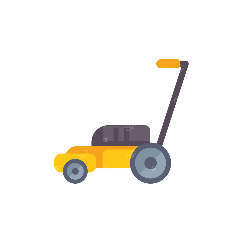 چمن زن زرد در حال کوتاه کردن چمن در باغ برای طراحی فضای سبز