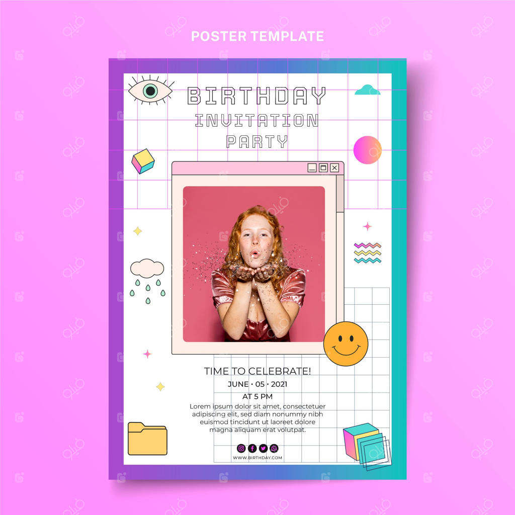 پوستر تولد با تم رترو و رنگ‌های گرادیانت وِیپرویوو