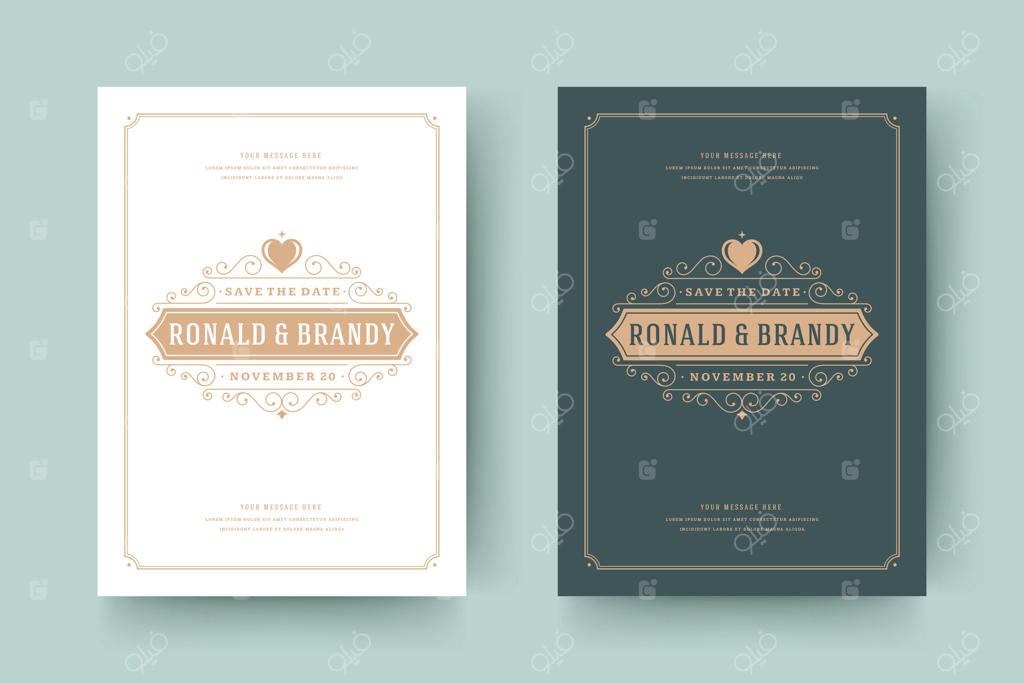 کارت دعوت سیو د دی تاریخ عروسی با طرح‌های زینتی و تزیینات