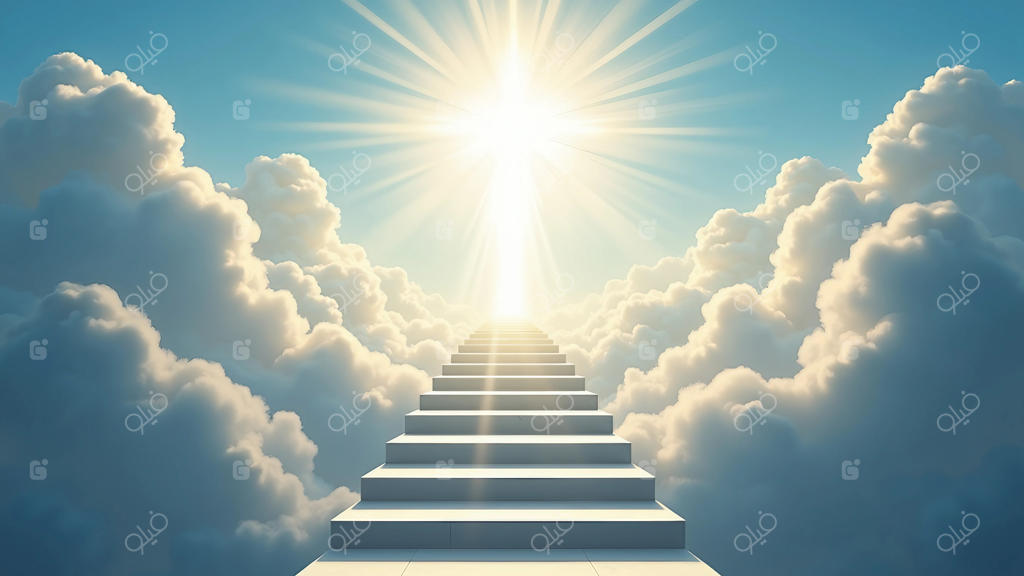 پلکانی به سوی بهشت در میان ابرها و نور درخشان خورشید