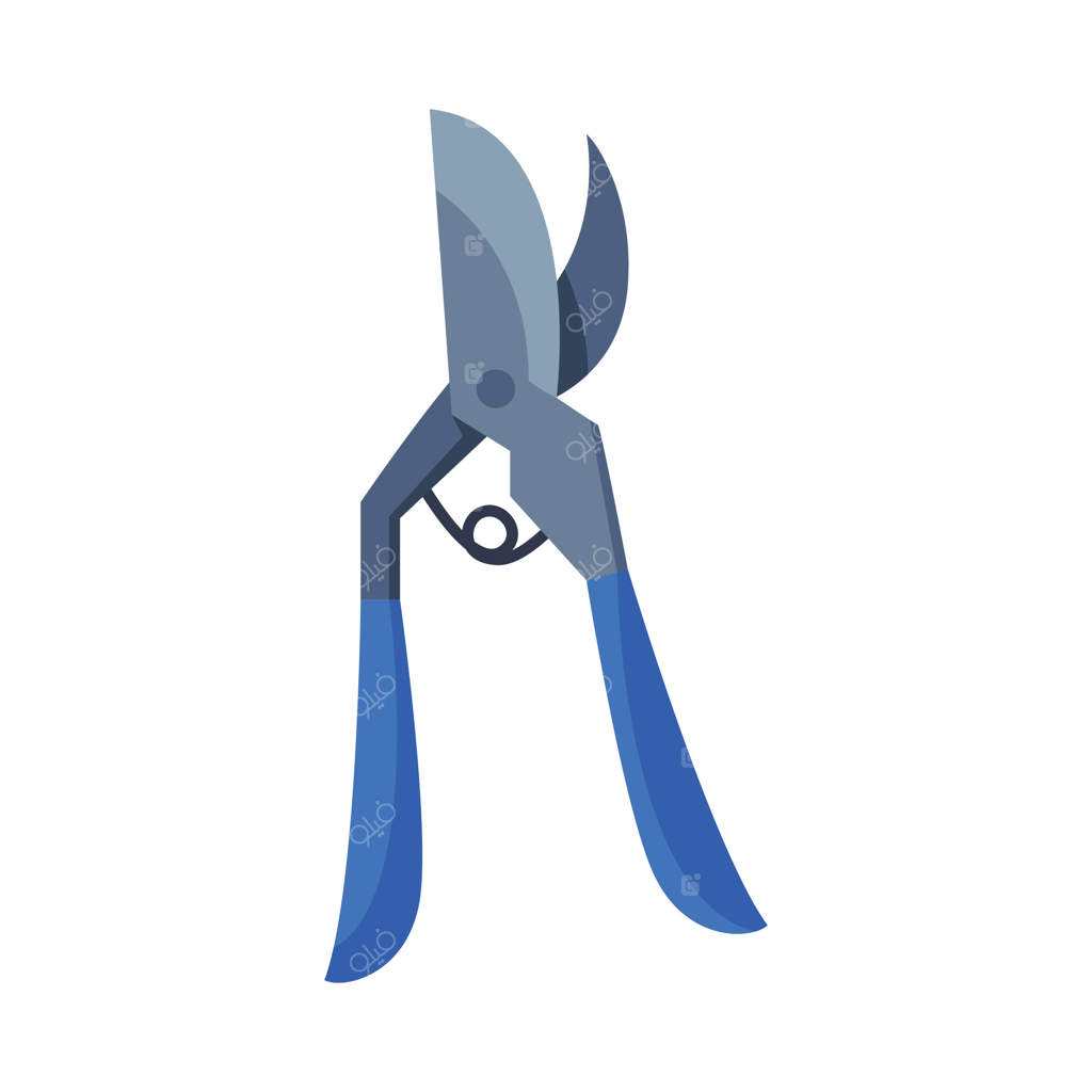 قیچی باغبانی، ابزار کار کشاورزی، تصویرسازی ابزار کشاورزی به سبک فلت در پس‌زمینه سفید