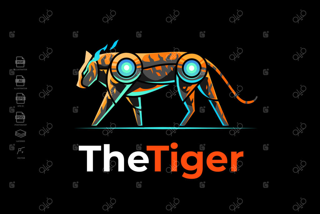 پترن طراحی لوگوی ببر رباتیک مدرن