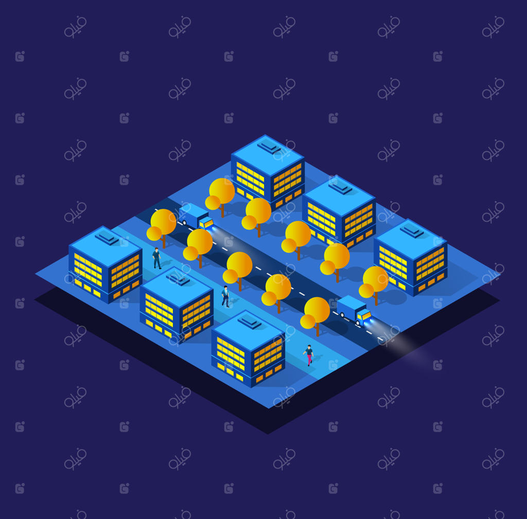 شب، نئون، بلوک هوشمند ارغوانی در شهرک نقاشی شده