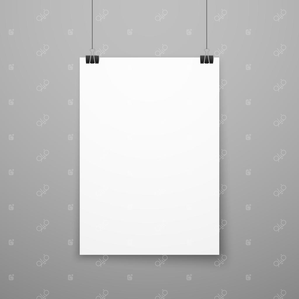پوستر کاغذی سفید و واقعی آویخته بر روی دیوار