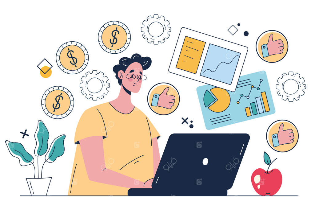 مدیریت دفتر کار در کسب و کار دیجیتال: مفهومی انتزاعی و طراحی گرافیکی وکتور