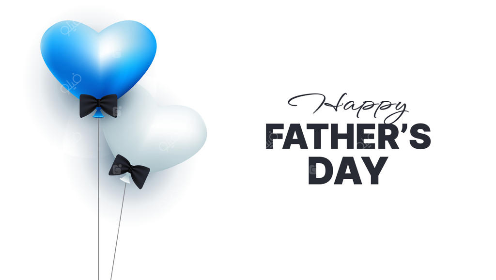 کارت تبریک روز پدر با دو بادکنک به شکل قلب و پاپیون‌ها