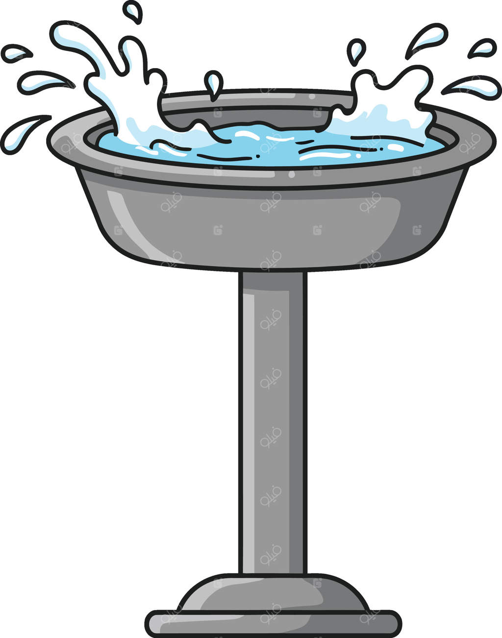 حوض پرندگان با آب در حال پاشیدن در باغ - تزئین فضای باز و منبع آب برای حیات وحش (تصویرسازی)