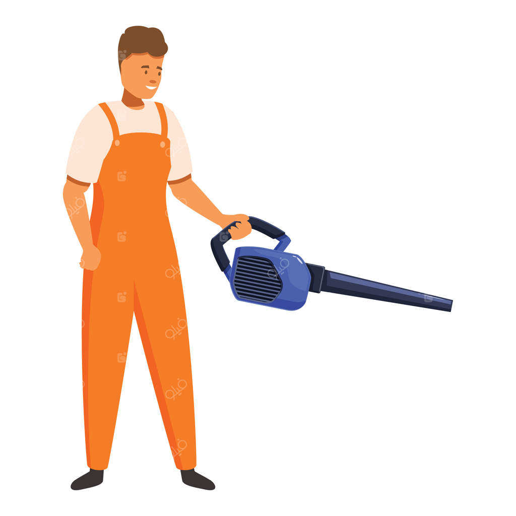 باغبان با دستگاه فوت کننده برگ، خدمات نظافت و ابزار باغبانی