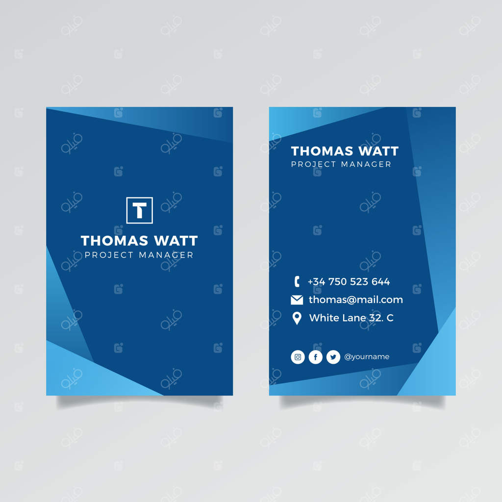 کارت شرکتی عمودی به رنگ آبی کلاسیک