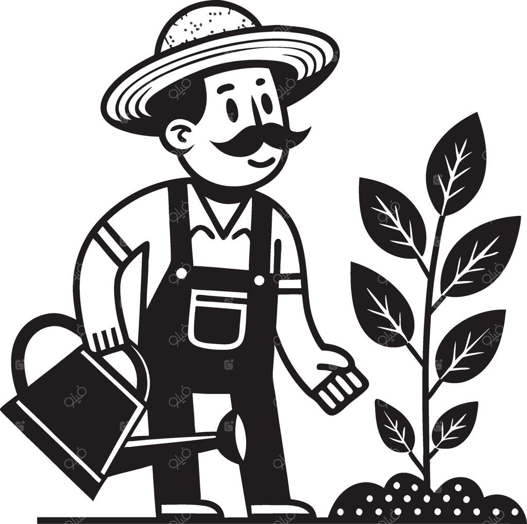 کشاورز در حال آبیاری گیاهان - تصویرسازی جذاب برای آموزش کودکان به صورت حرفه‌ای