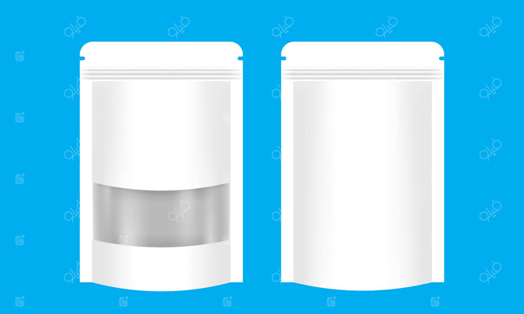 کیسه کاغذی زیپ‌دار سفید با برچسب شفاف، کیسه قهوه کرافت سفید، کیسه کاغذی برای استفاده در برندینگ و بسته‌بندی مواد غذایی، تصویر سه‌بعدی