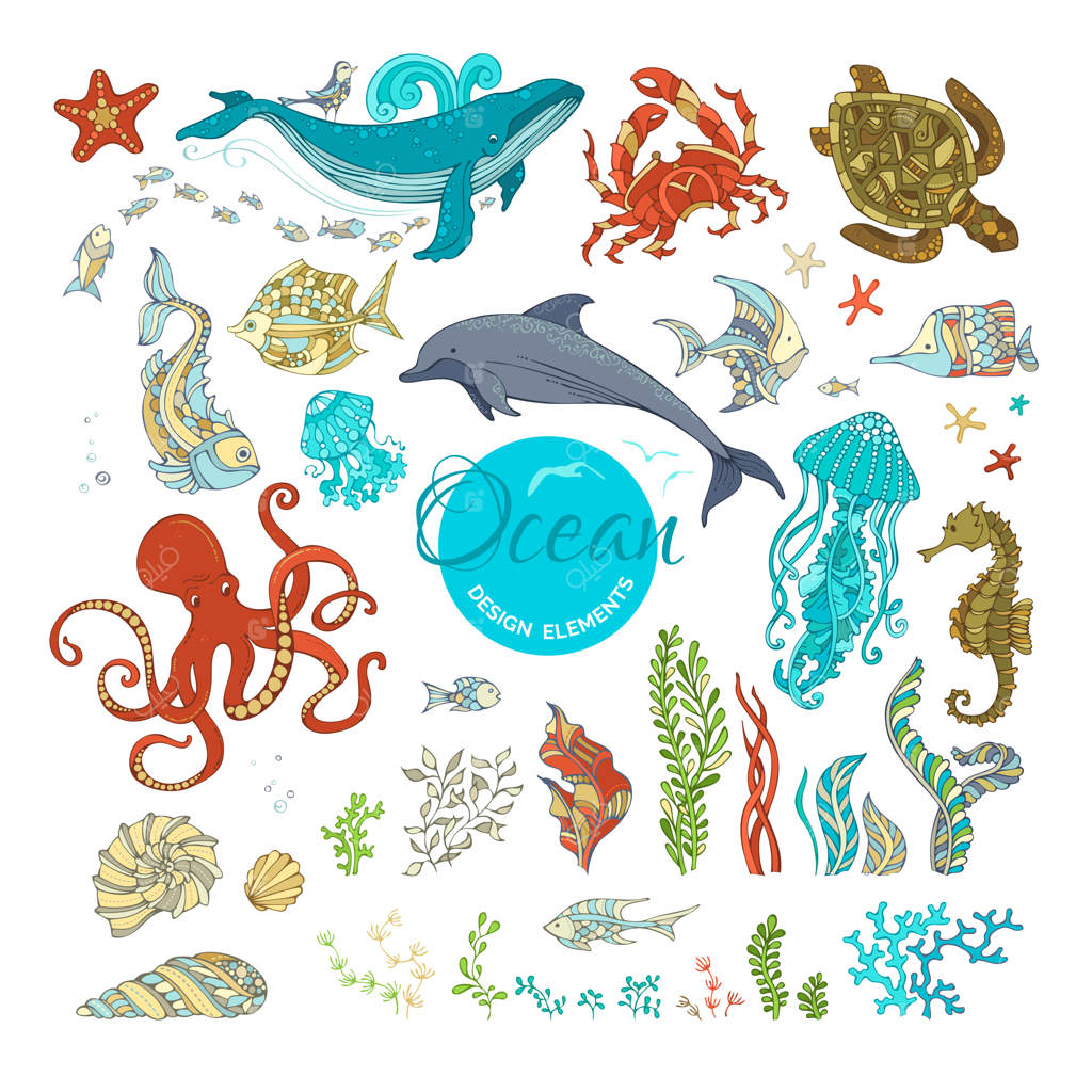 مجموعه‌ای از وکتور حیوانات و گیاهان کارتونی جنگلی