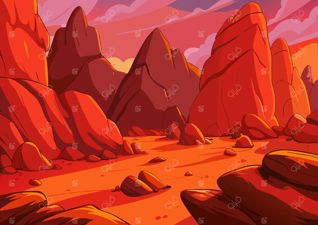 تصویر هنری چشم‌انداز کویر صخره‌های سرخ با رنگ‌های زنده