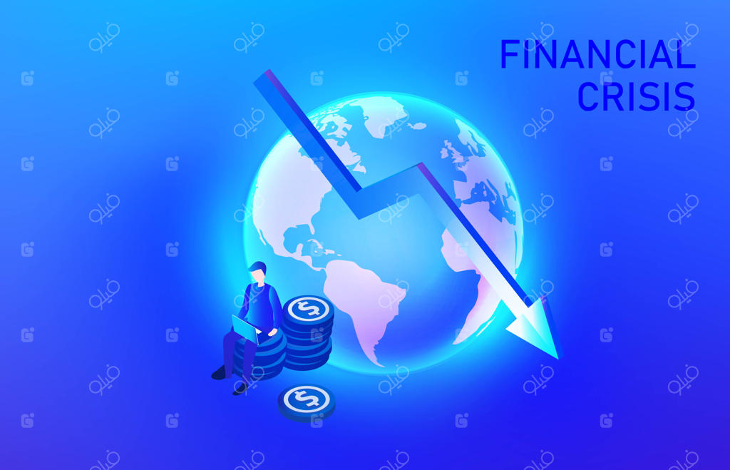 پیکان کاهشی در تحلیل تجاری جهانی همراه با علامت دلار - تصویر وکتور