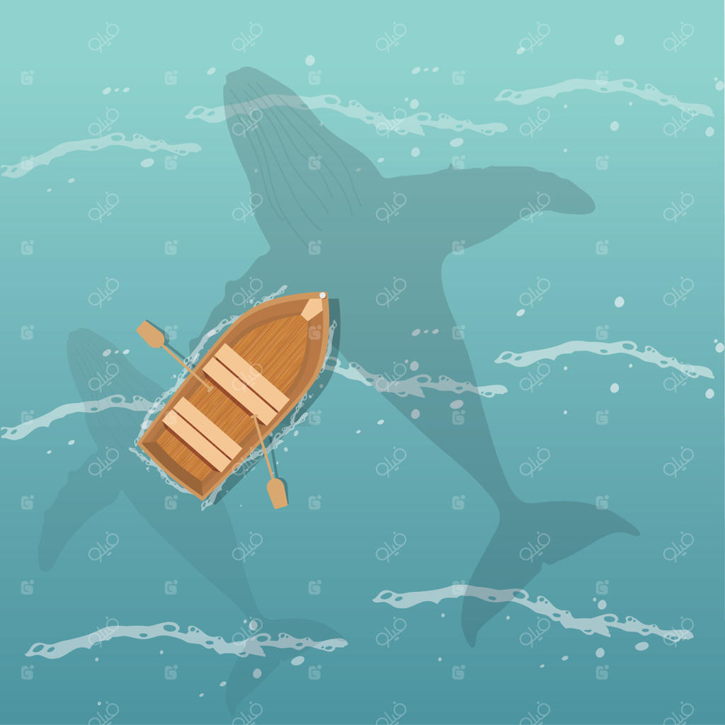 منظره دریا با قایق و نهنگ از نمای بالا