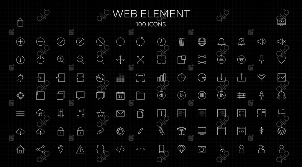 مجموعه ۱۰۰ آیکون المان‌های طراحی وب