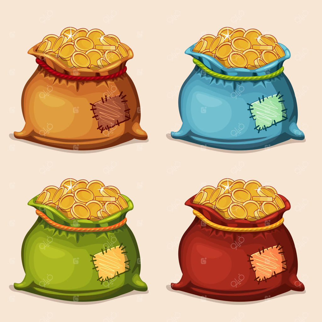 کیسه پر از سکه‌های طلا به سبک کارتون