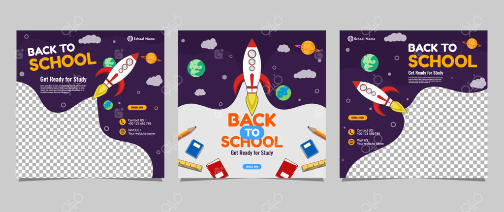 طراحی قالب پست شبکه‌های اجتماعی برای بازگشت به مدرسه: مناسب تبلیغات وب، کارت‌پستال، کارت‌های تبریک، پیام‌های تجاری، بروشورهای تخفیف و بنرهای حراج بزرگ