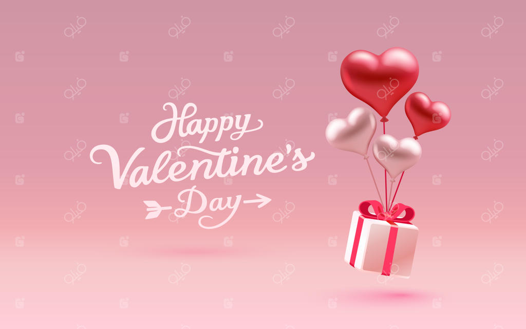 کارت تبریک ولنتاین مبارک با قلب‌ها و بادکنک‌ها - تصویرسازی برداری فوریه