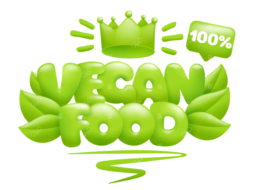 آیکون غذای وگان با برگ‌های سبز و تاج، سبک کارتونی سه بعدی