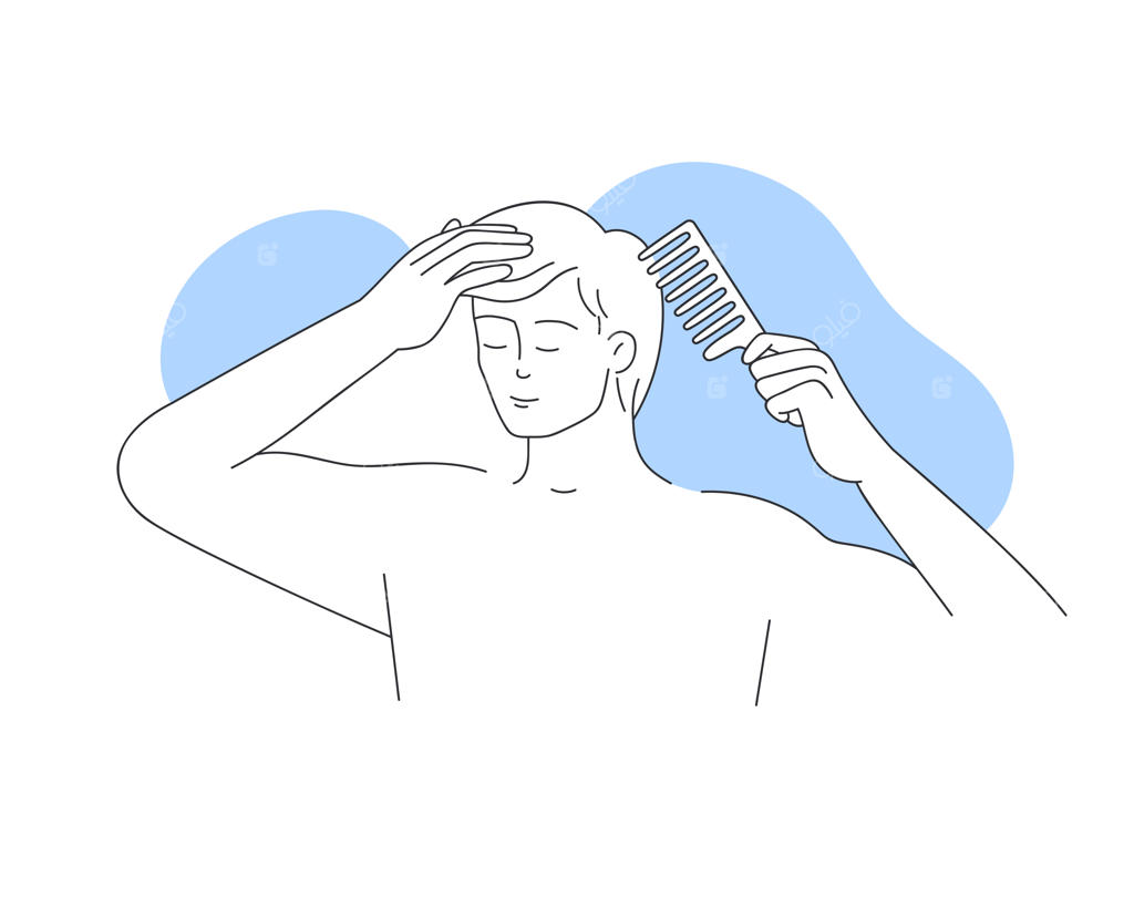 مرد جوان شانه به دست برای شانه کردن موها در روتین صبحگاهی