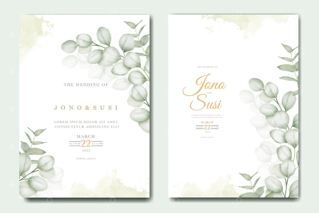 قالب دعوتنامه عروسی با طراحی سبز اکالیپتوس