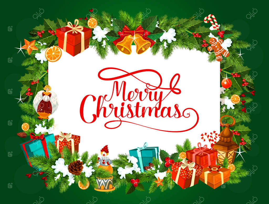 هدایای درخت کریسمس مبارک - تبریک با طراحی وکتور