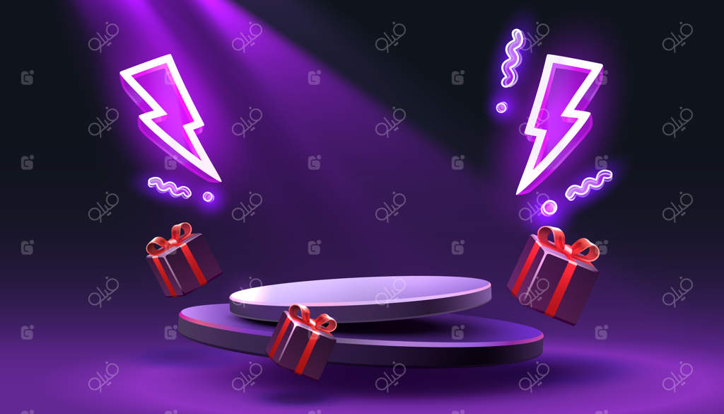نمایش فوق‌العاده: پوستر تخفیف ویژه میز هدایا و نماد صاعقه - تصویرسازی وکتوری