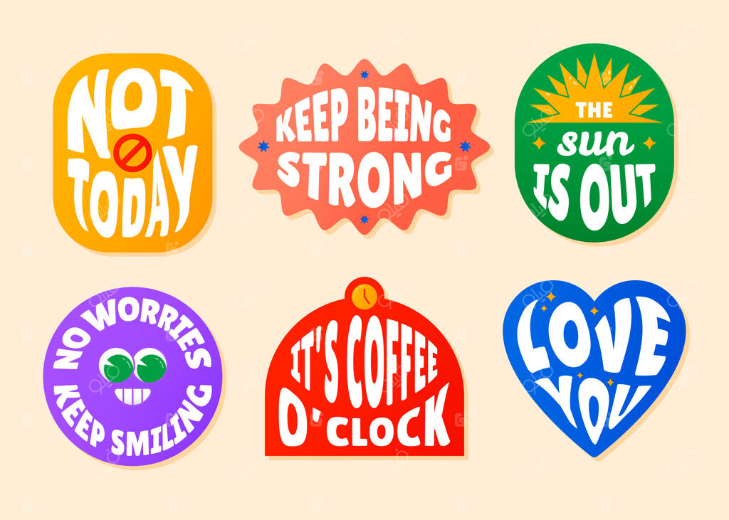 مجموعه‌ای از استیکرهای رترو به سبک فلت