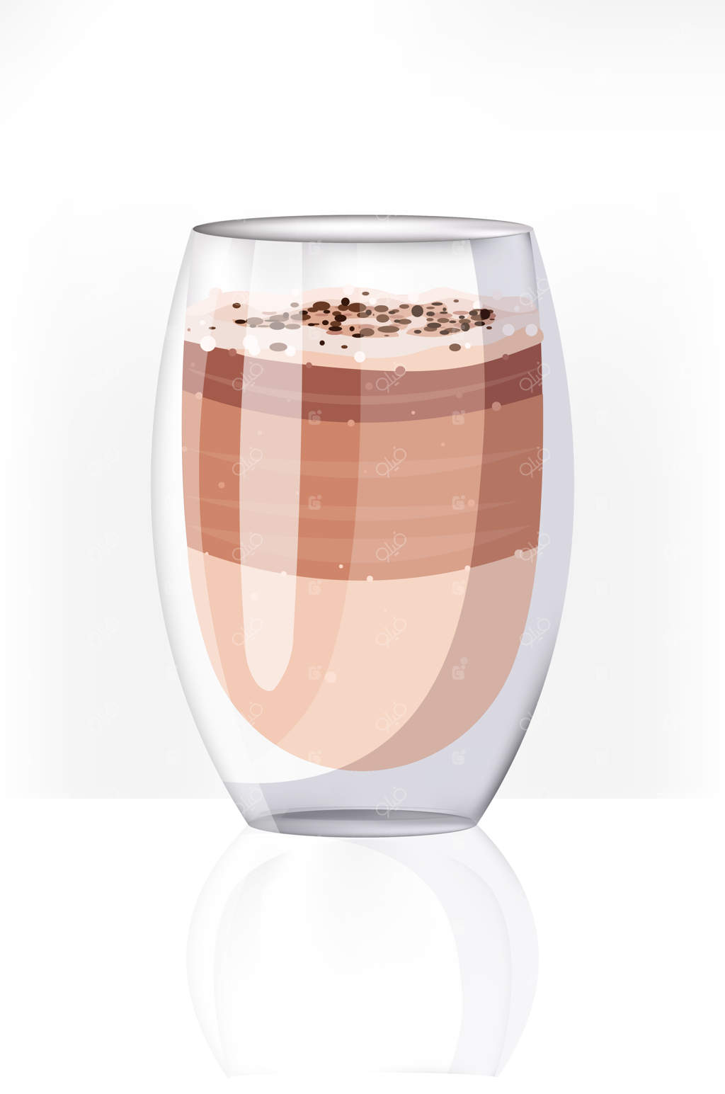 قهوه واقعی در فنجان شیشه‌ای: نوشیدنی لاته داغ به صورت عمودی