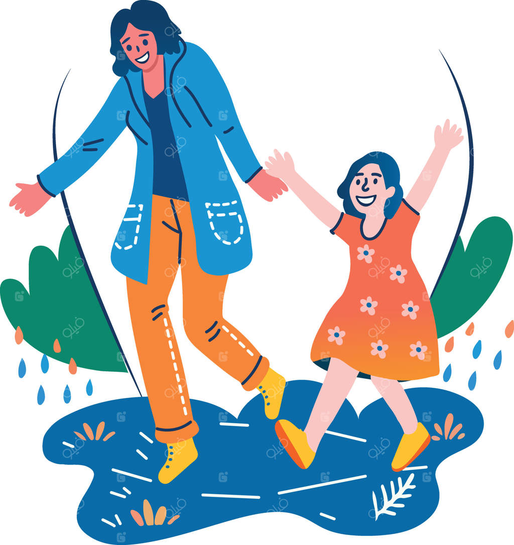 استیکر تخت مادر و کودکی خوشحال در حال تفریح در باغ