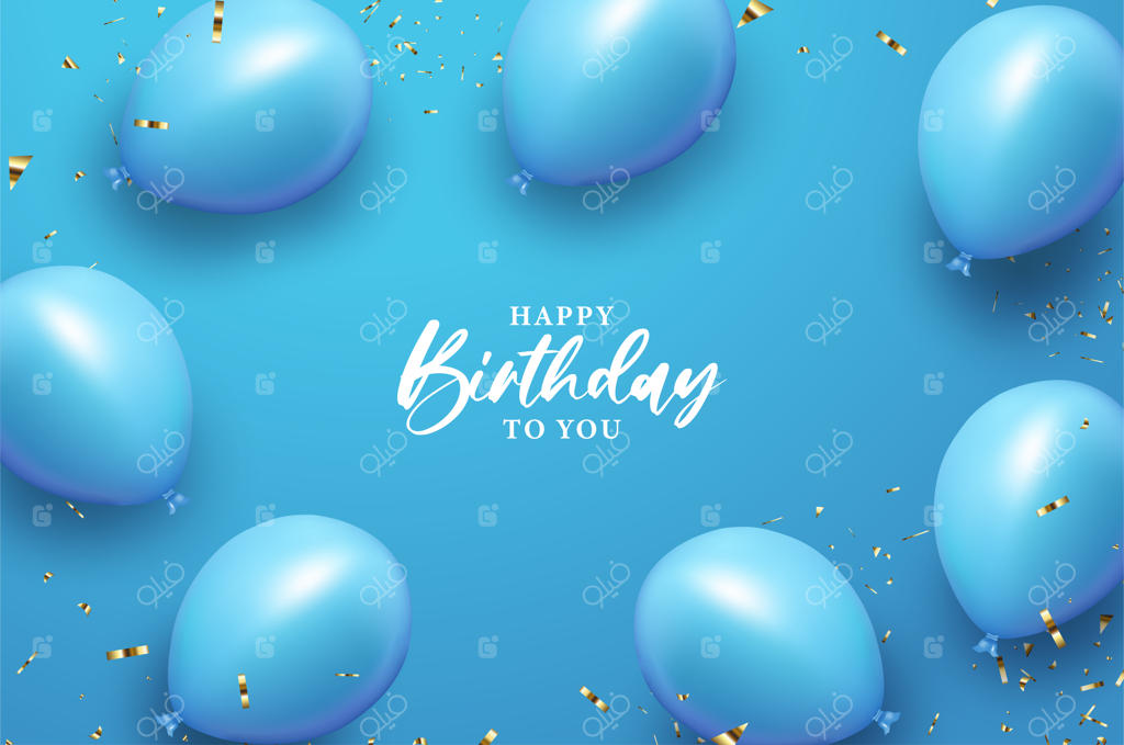 تولدت مبارک با بادکنک روی پس‌زمینه آبی