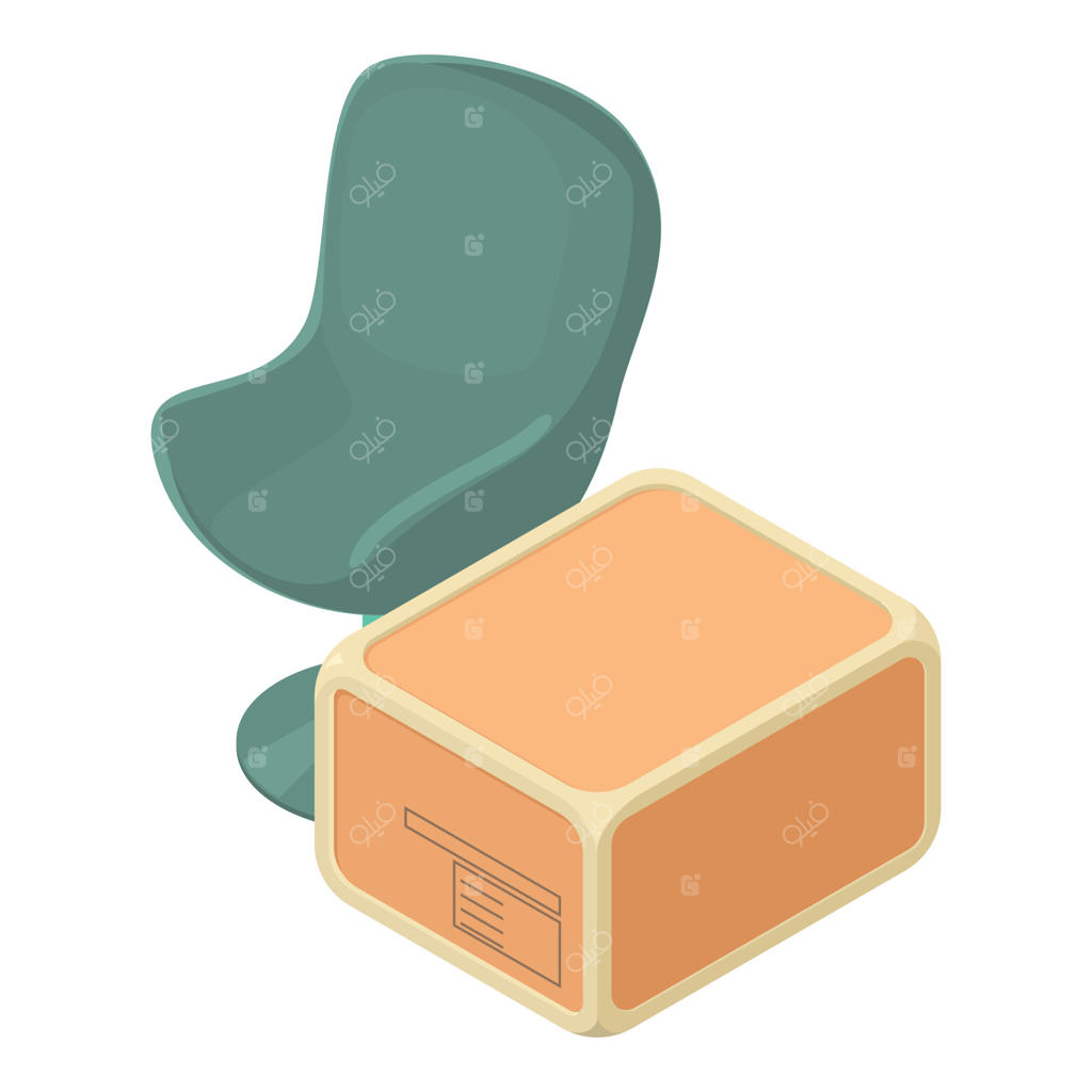 نماد مبلمان آرایشگاه - تصویر ایزومتریک: صندلی مدرن آرایشگاه و جعبه حمل و نقل