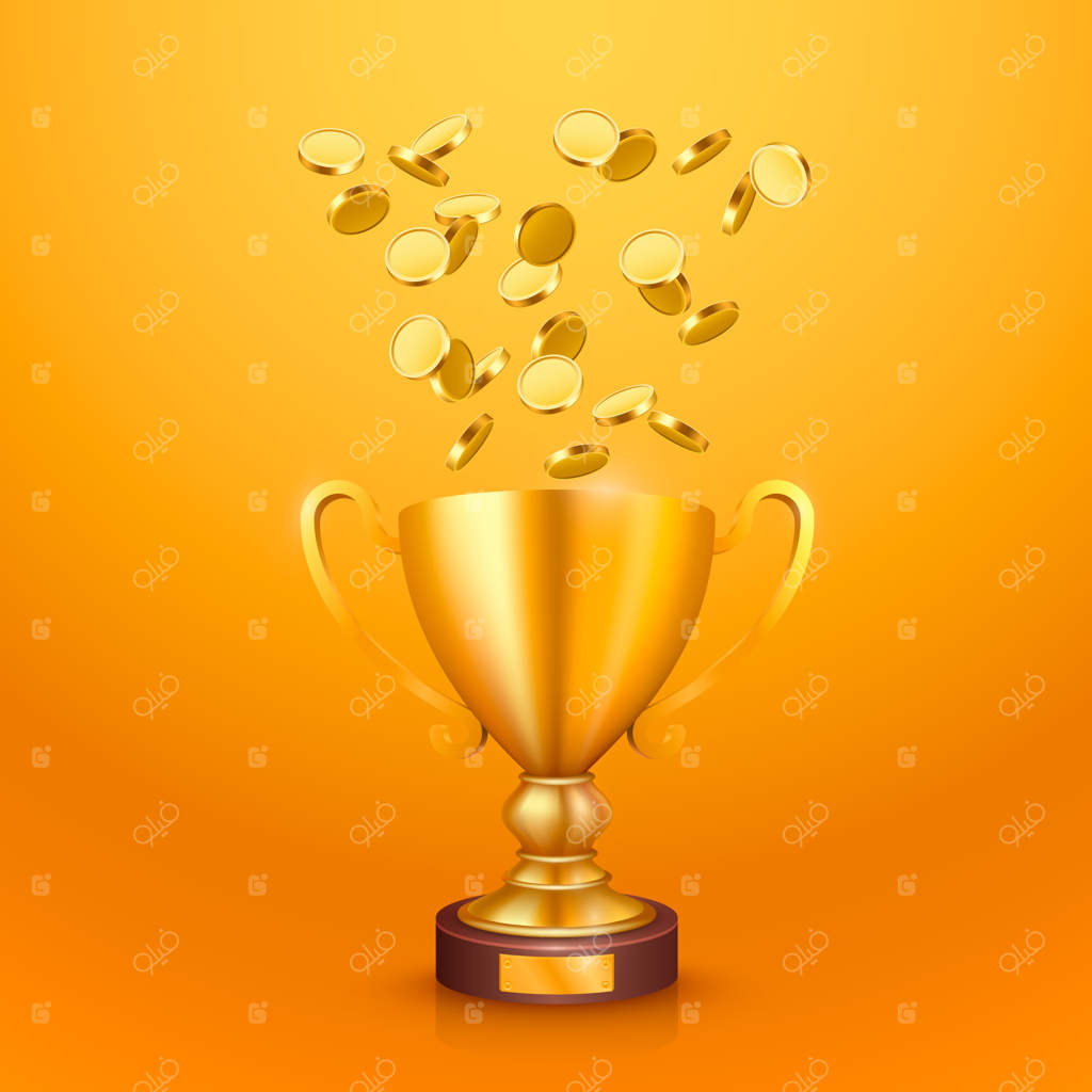 جام قهرمانی با سکه‌های طلای پرنده - تصویر وکتور