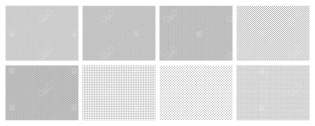 الگوی نقاط نیم‌تن پیوسته: مجموعه‌ای از طرح‌های موزائیک نقطه‌ای، بافت پارچه ورزشی و الگوی ردیفی سوراخ‌ها