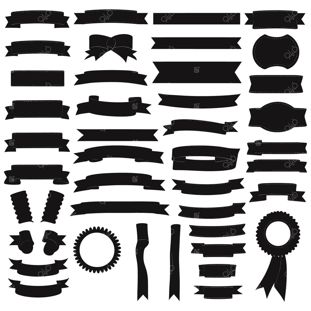 مجموعه وکتور طرح‌های سیلوئت و مشکی بنر و روبان