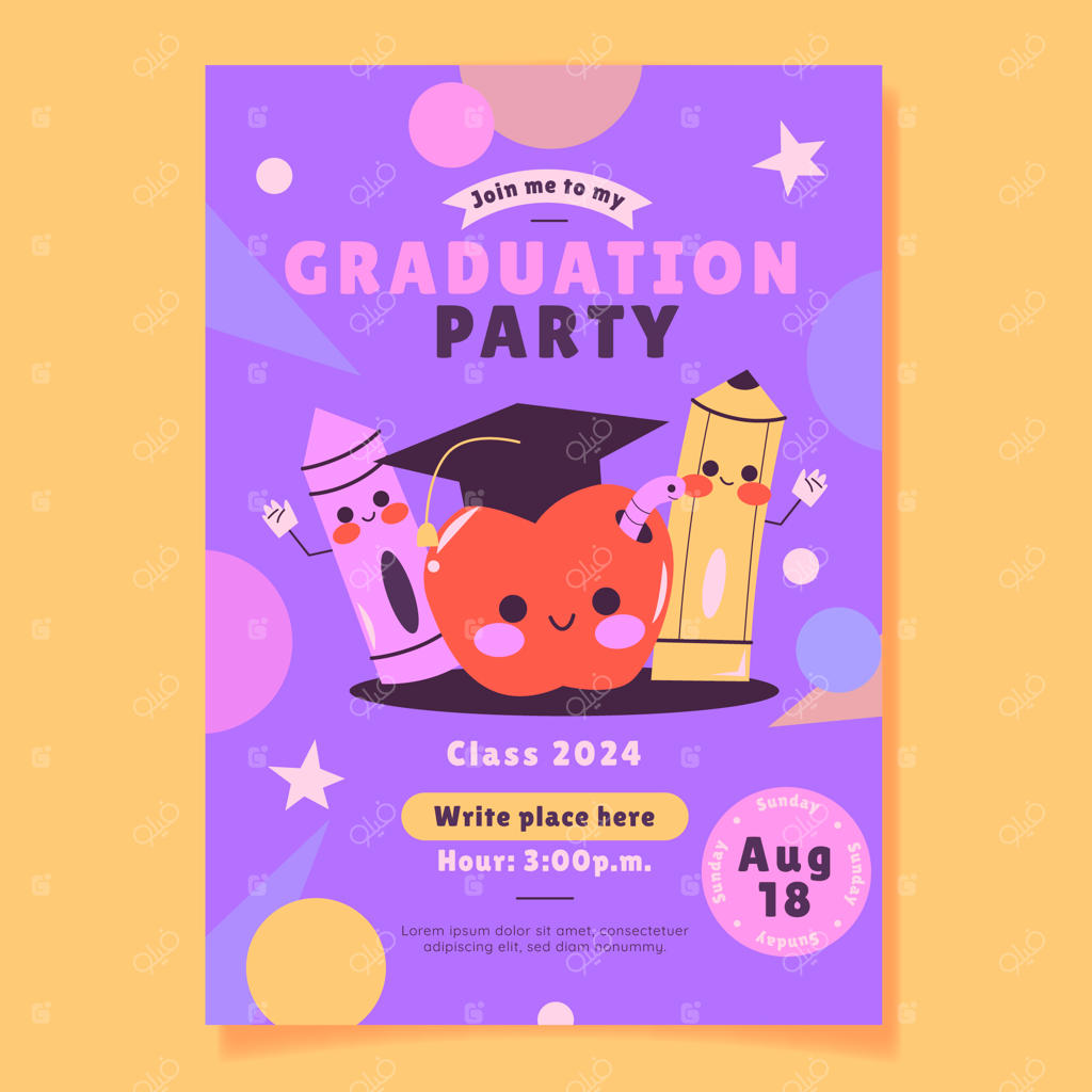 پترن دعوتنامه مهمانی فارغ‌التحصیلی به صورت دستی طراحی شده