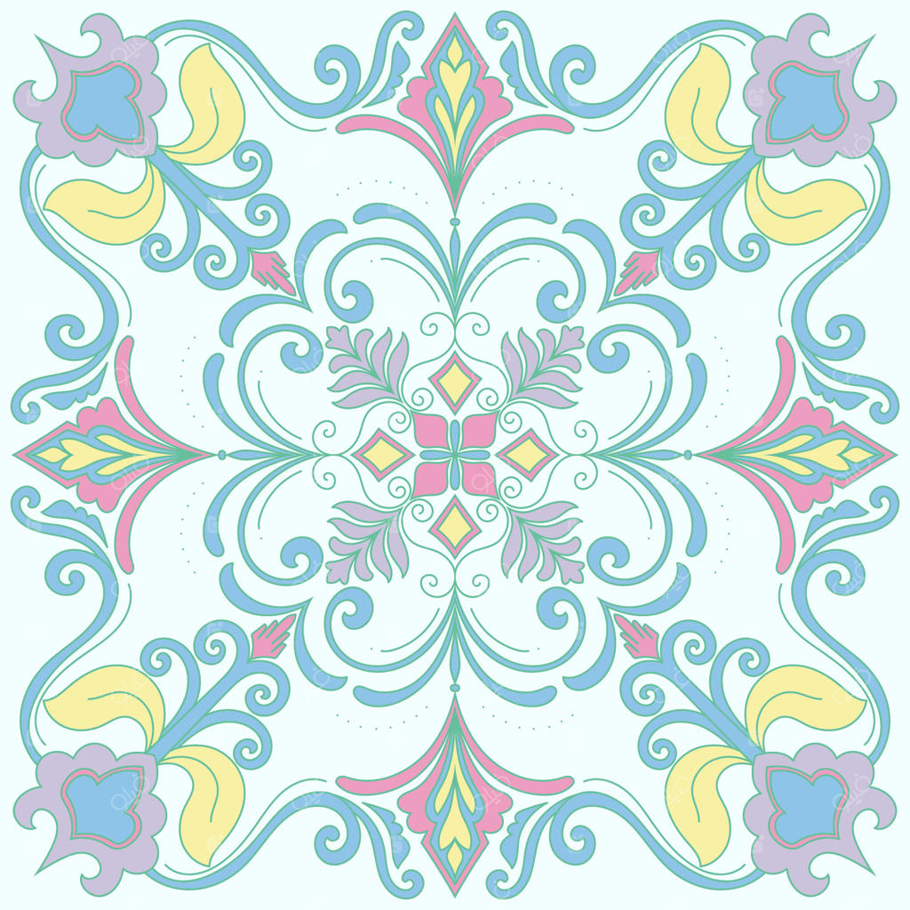 چاپ‌های هنری ماندالاهای پاستلی پیچیده برای شال، فرش، و زیرانداز