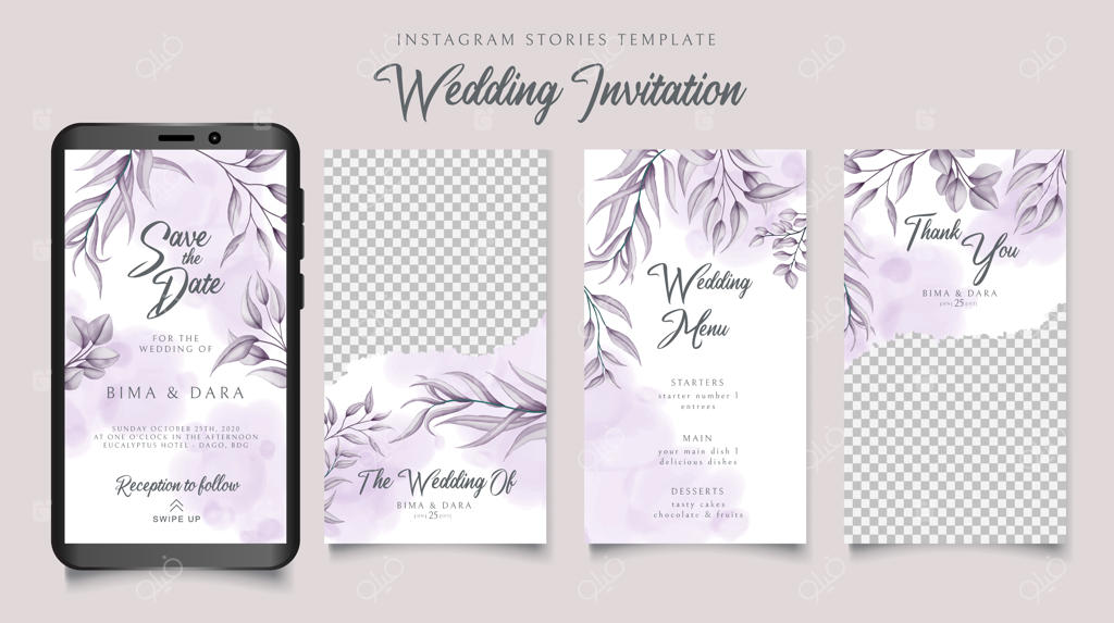 قالب استوری اینستاگرام برای دعوت‌نامه عروسی با زمینه گلدار